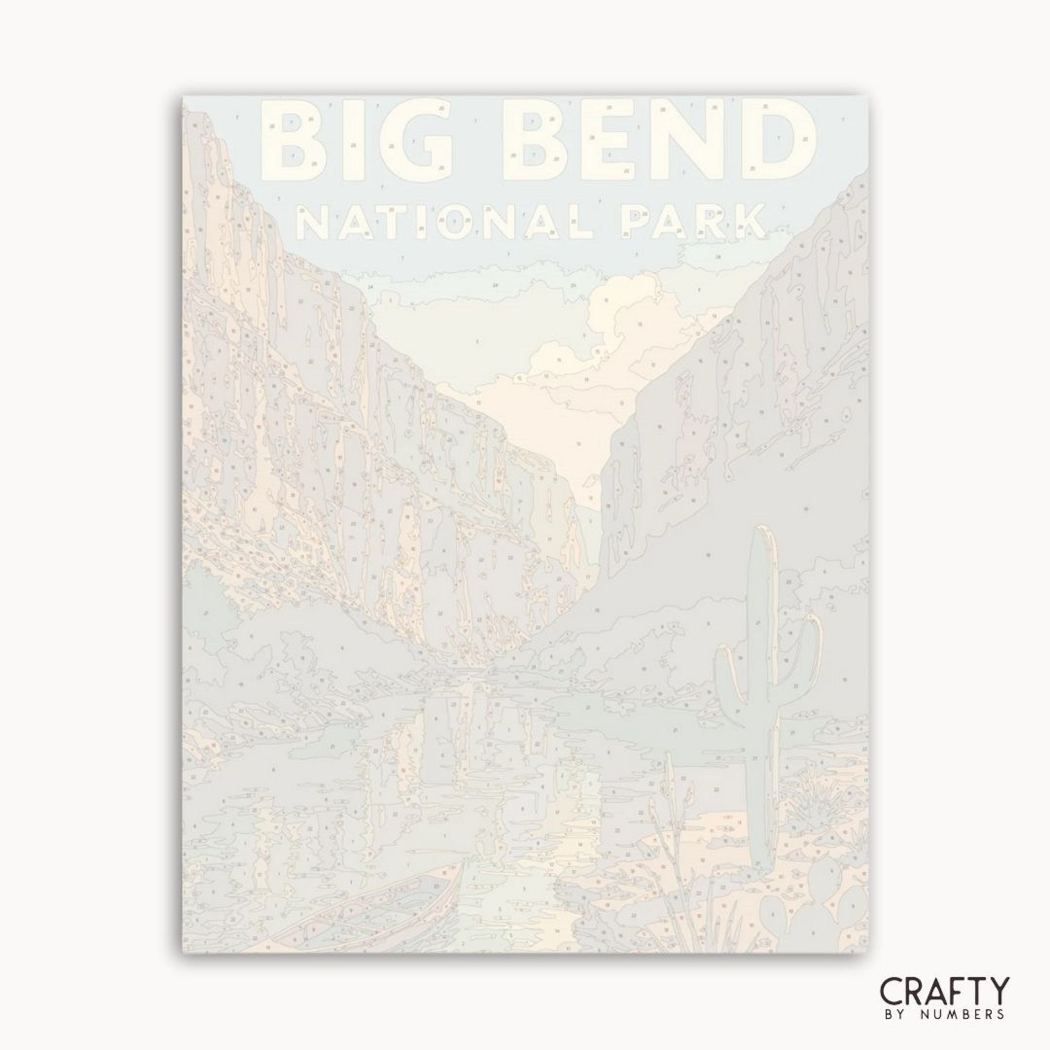 Paint by numbers beginner kit of Big Bend National Park with desert rock formations and views.