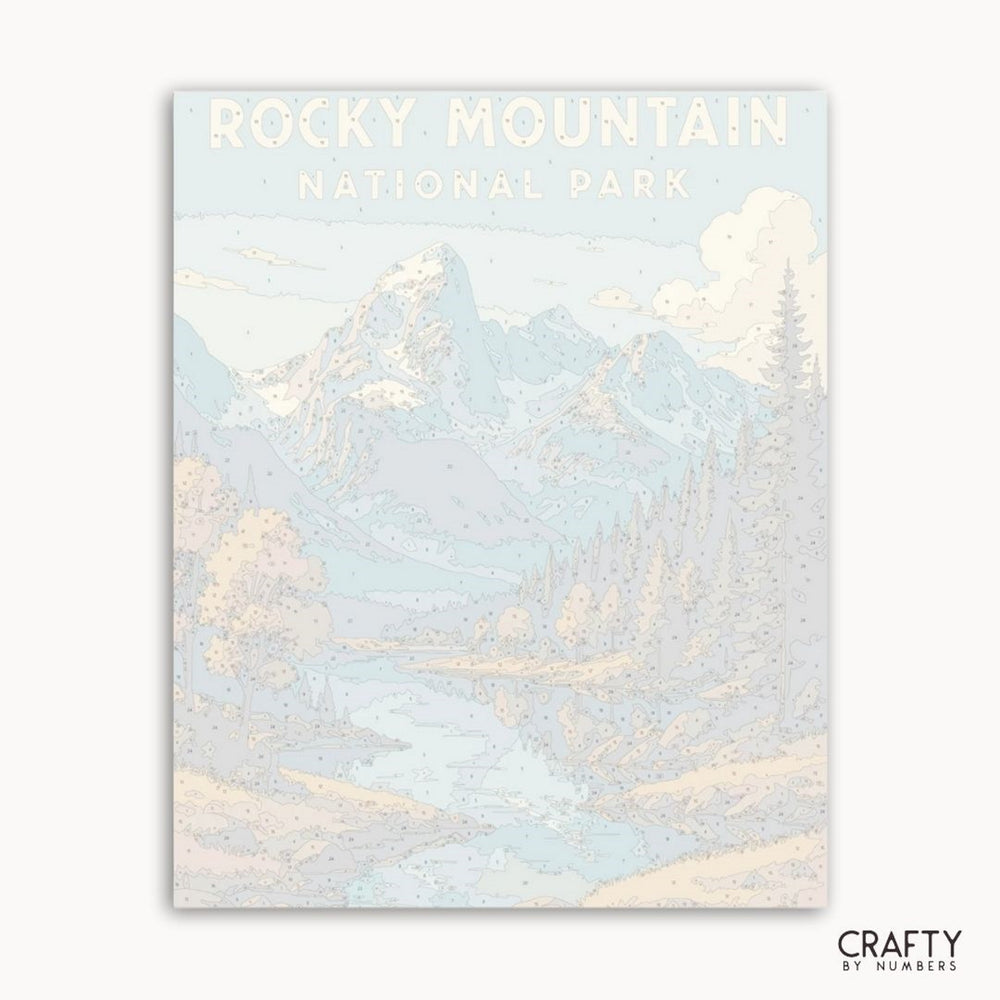 National Park DIY painting kit featuring Rocky Mountain lake and peaceful wilderness scene.