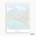 Map of Tahiti with mountains and water, featuring the brand 'Crafty by Numbers'.