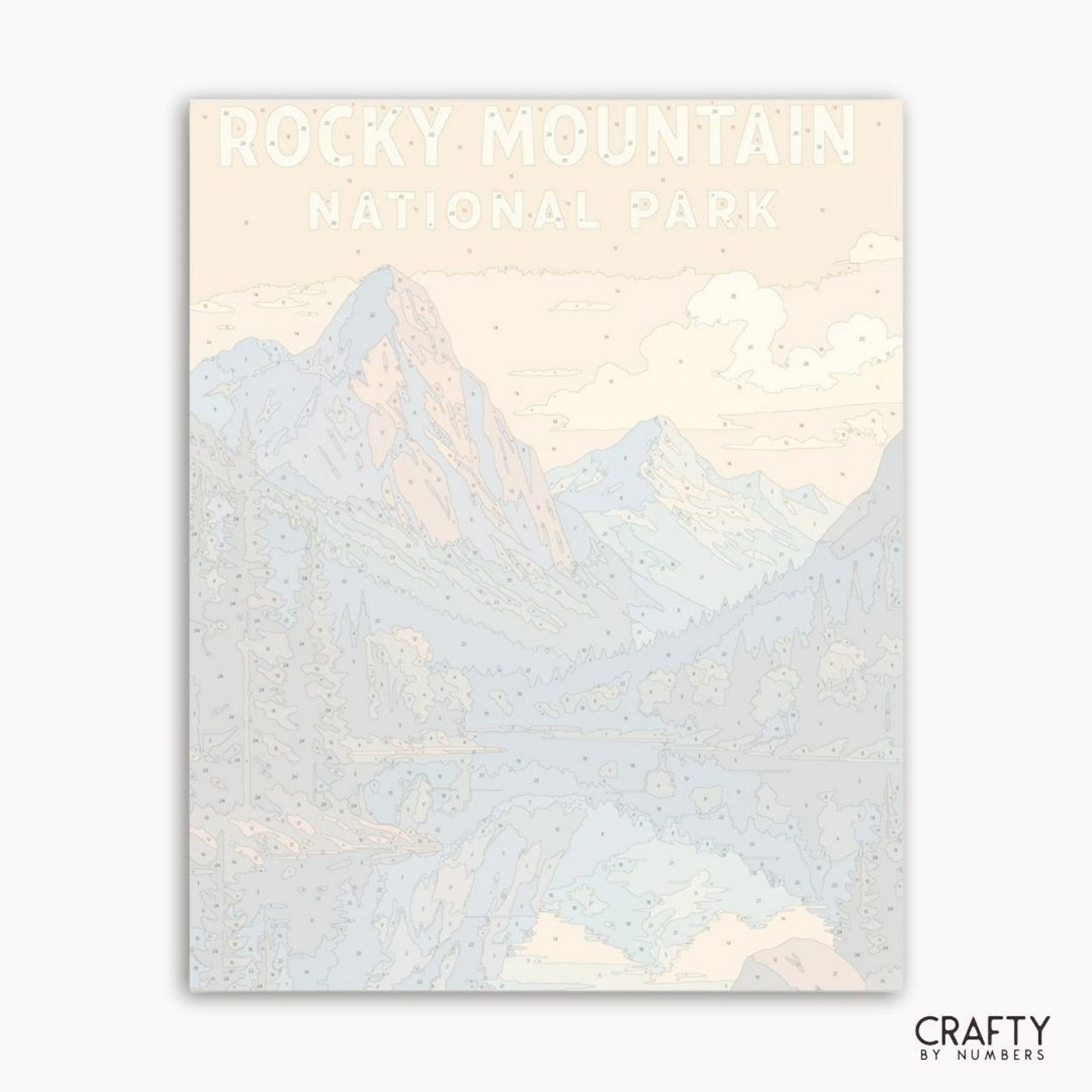 Kit de pintura del Parque Nacional de las Montañas Rocosas que muestra aventuras al aire libre y paisajes naturales.