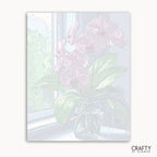 Iridescent glass vase with flowers on a white background, featuring the brand 'Crafty by Numbers'.