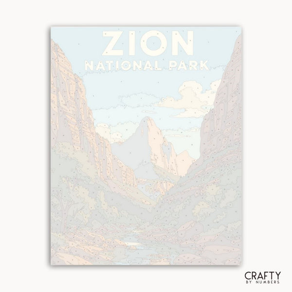 Handmade paint by numbers landscape of Utah’s red rock canyons in Zion.