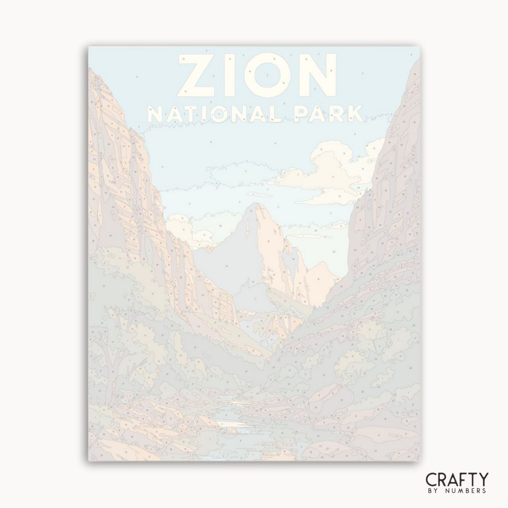 Handmade paint by numbers landscape of Utah’s red rock canyons in Zion.
