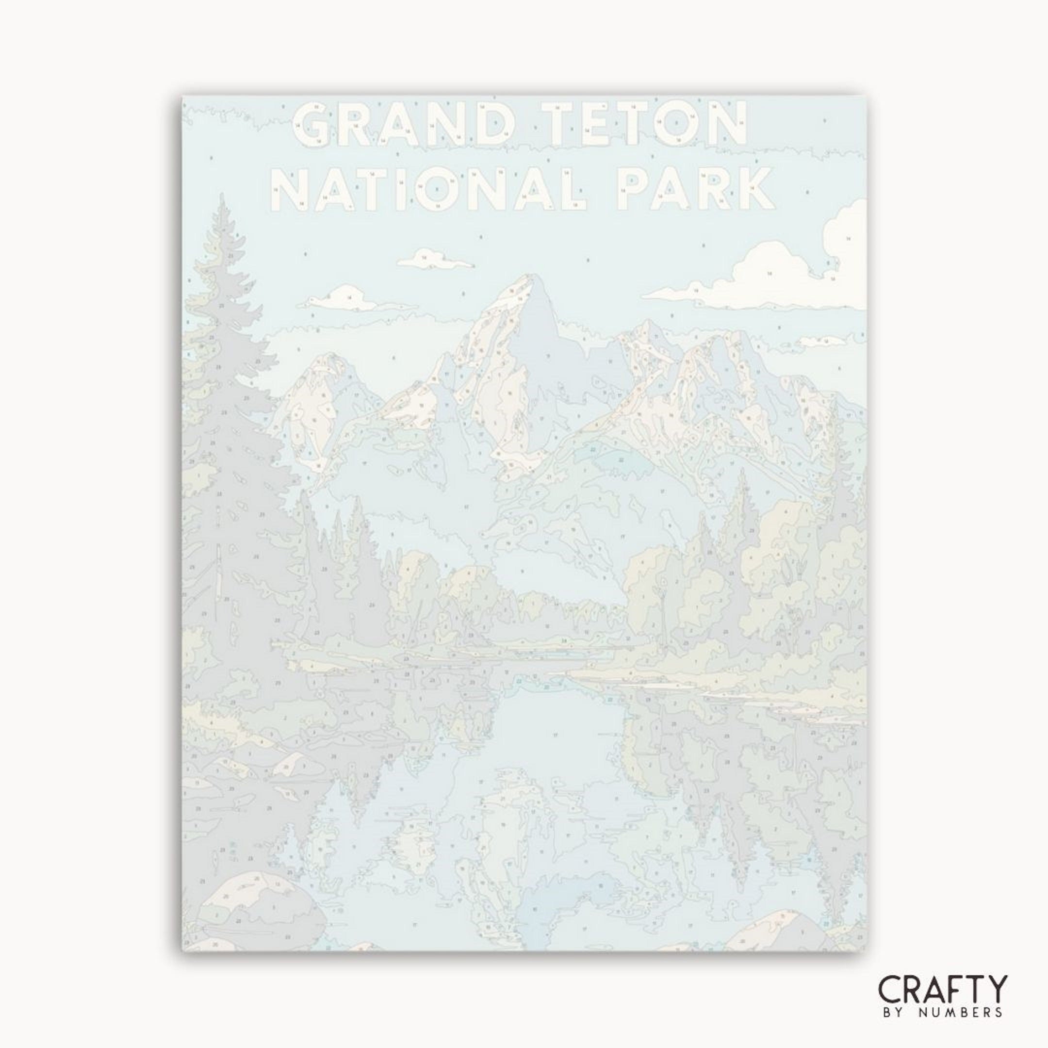 Scenic outdoor landscape paint by numbers kit inspired by Grand Teton and Crystal River.