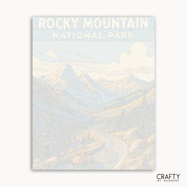 Scenic Rocky Mountain view paint by numbers kit for adults and beginners.