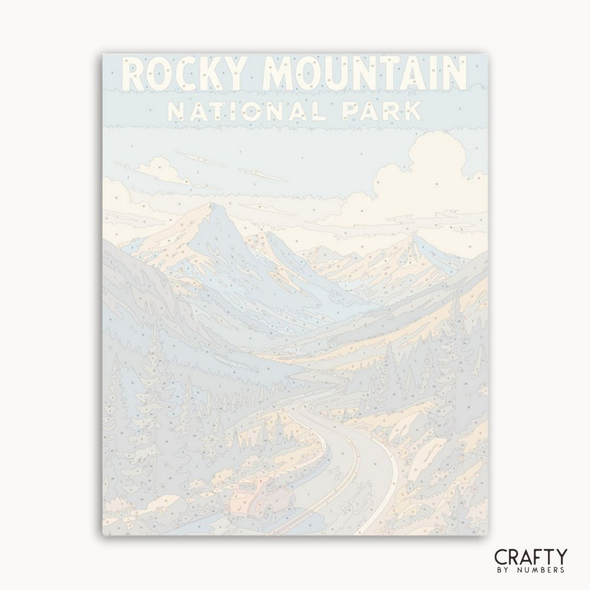 Kit de peinture par numéros avec vue panoramique sur les montagnes Rocheuses pour adultes et débutants.