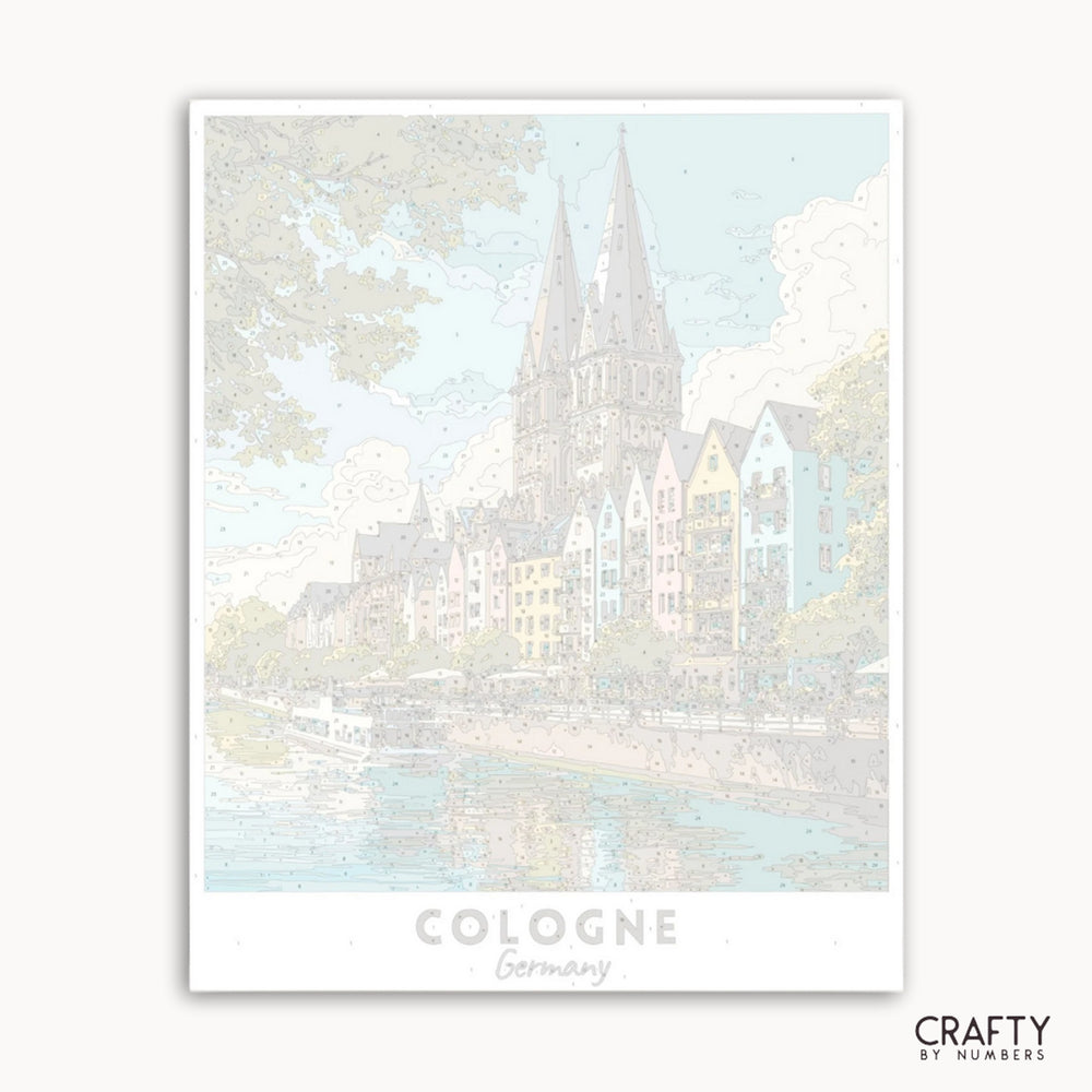 Pastel-colored illustration of a cityscape with a prominent tower, labeled 'Cologne, Germany', on a white background.