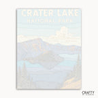Mountain lake canvas painting kit, Crater Lake National Park paint by numbers for creative home decor.