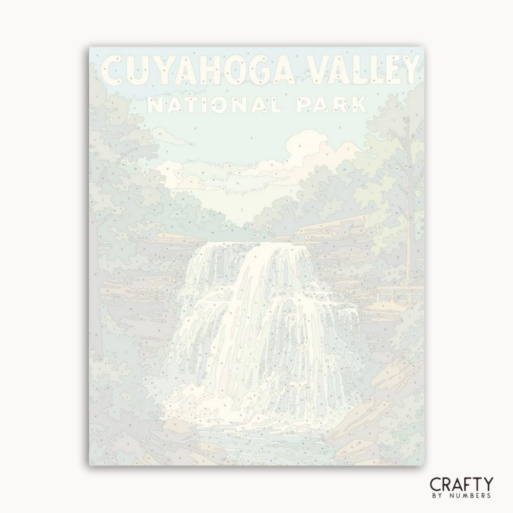 Ohio nature-inspired paint by numbers kit showing Cuyahoga Valley National Park river view.
