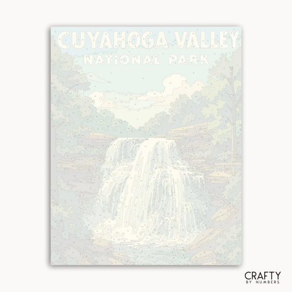 Ohio nature-inspired paint by numbers kit showing Cuyahoga Valley National Park river view.