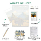 Yellowstone National Park art kit with reference sheet, brushes, paint set, color key, and detailed painting guide.