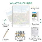 Collection of items included in a painting kit with labels and visual representations.