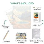 Yellowstone National Park painting kit with reference sheet, brushes, paint set, and detailed guide.