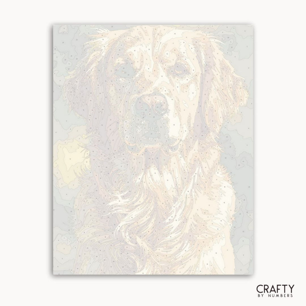 Dog illustration on a light gray background with 'Crafty by Numbers' branding.