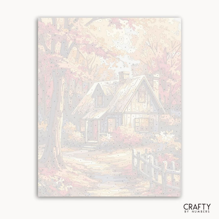 Pastel-colored illustration of a house with trees and lights, featuring the brand 'Crafty by Numbers'.