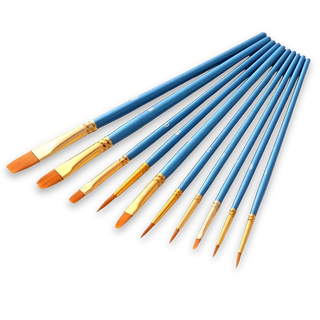 Set of 10 blue premium paint brushes in assorted round and flat sizes