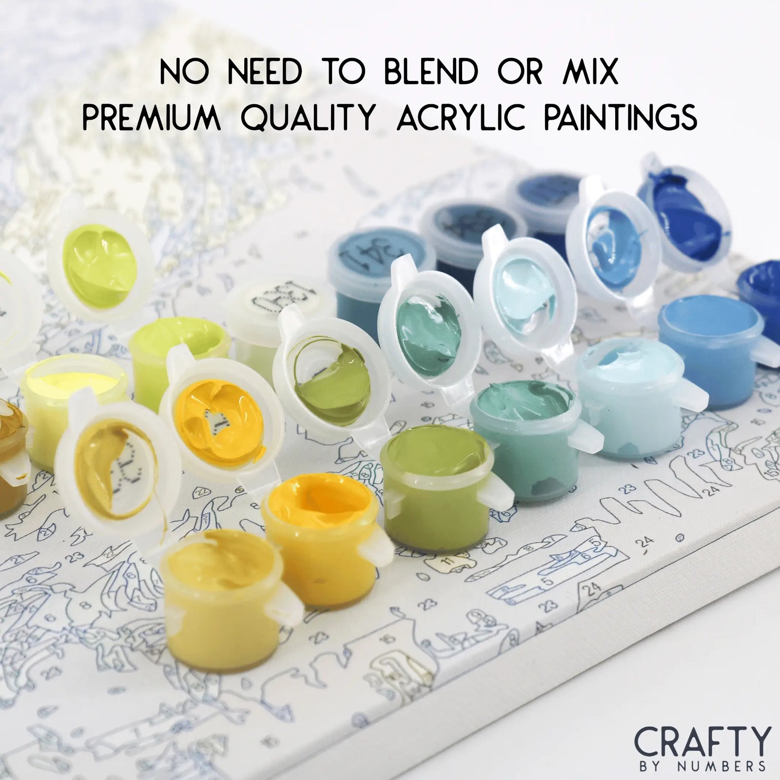 Abgeschlossener Abschnitt des Malens nach Zahlen „Der Hof in Blumen“ mit bunten Blumen.