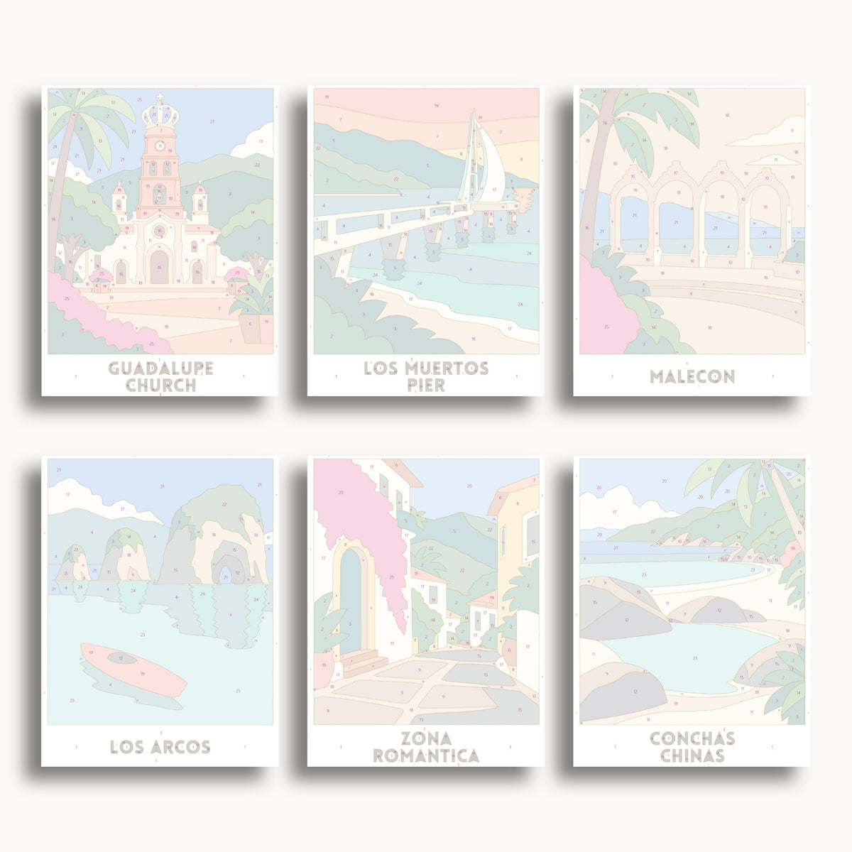 Puerto Vallarta travel poster mini paint by numbers collection