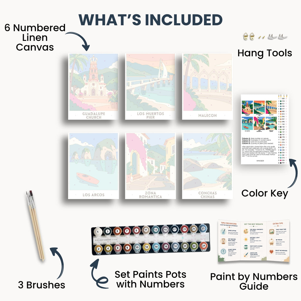 Puerto Vallarta travel poster mini paint by numbers collection