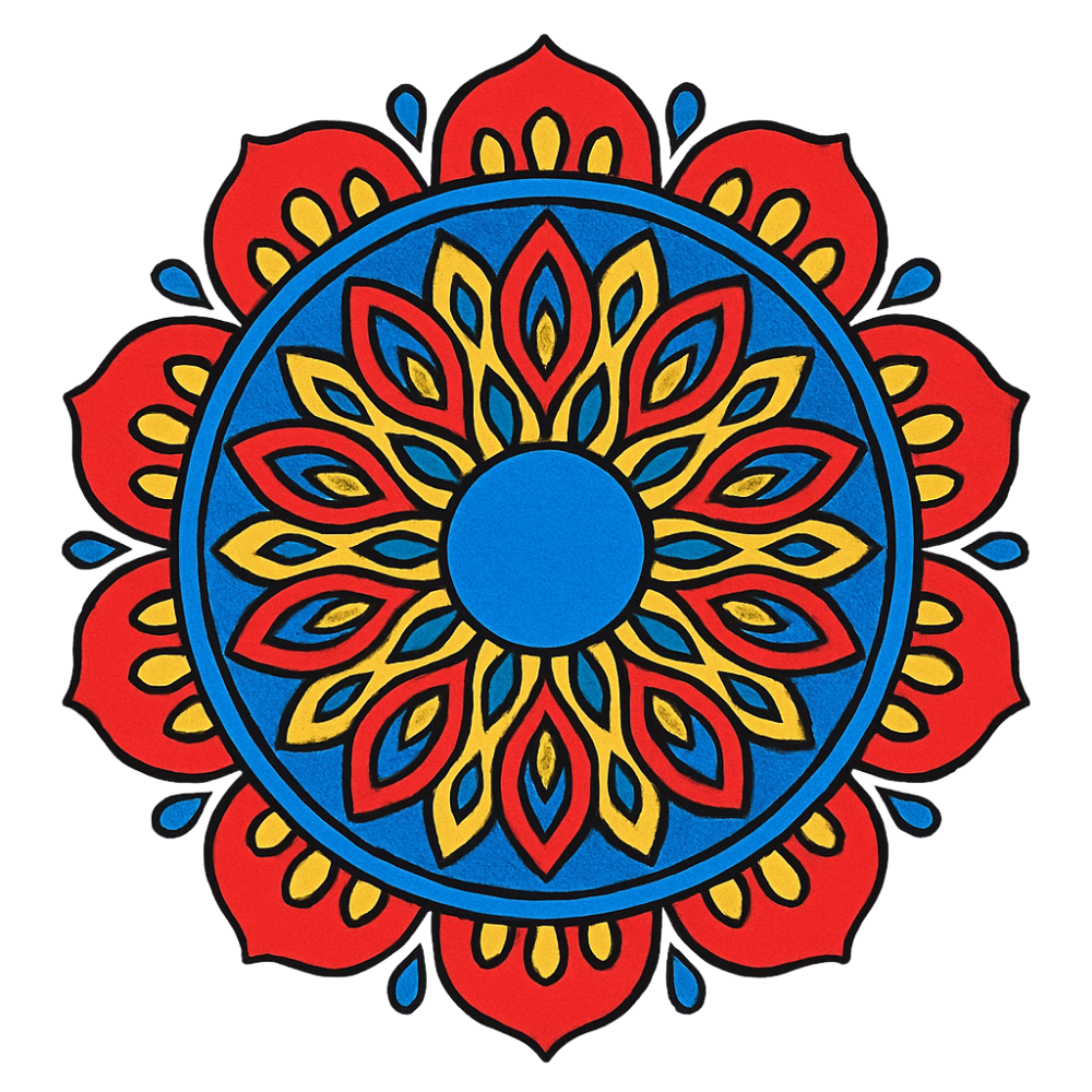 Close-up of Radiant Mandalas paint by numbers canvas showing bold symmetrical mandala design with numbered sections