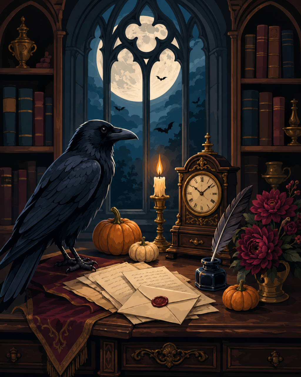 Finished Raven's Study paint by numbers artwork