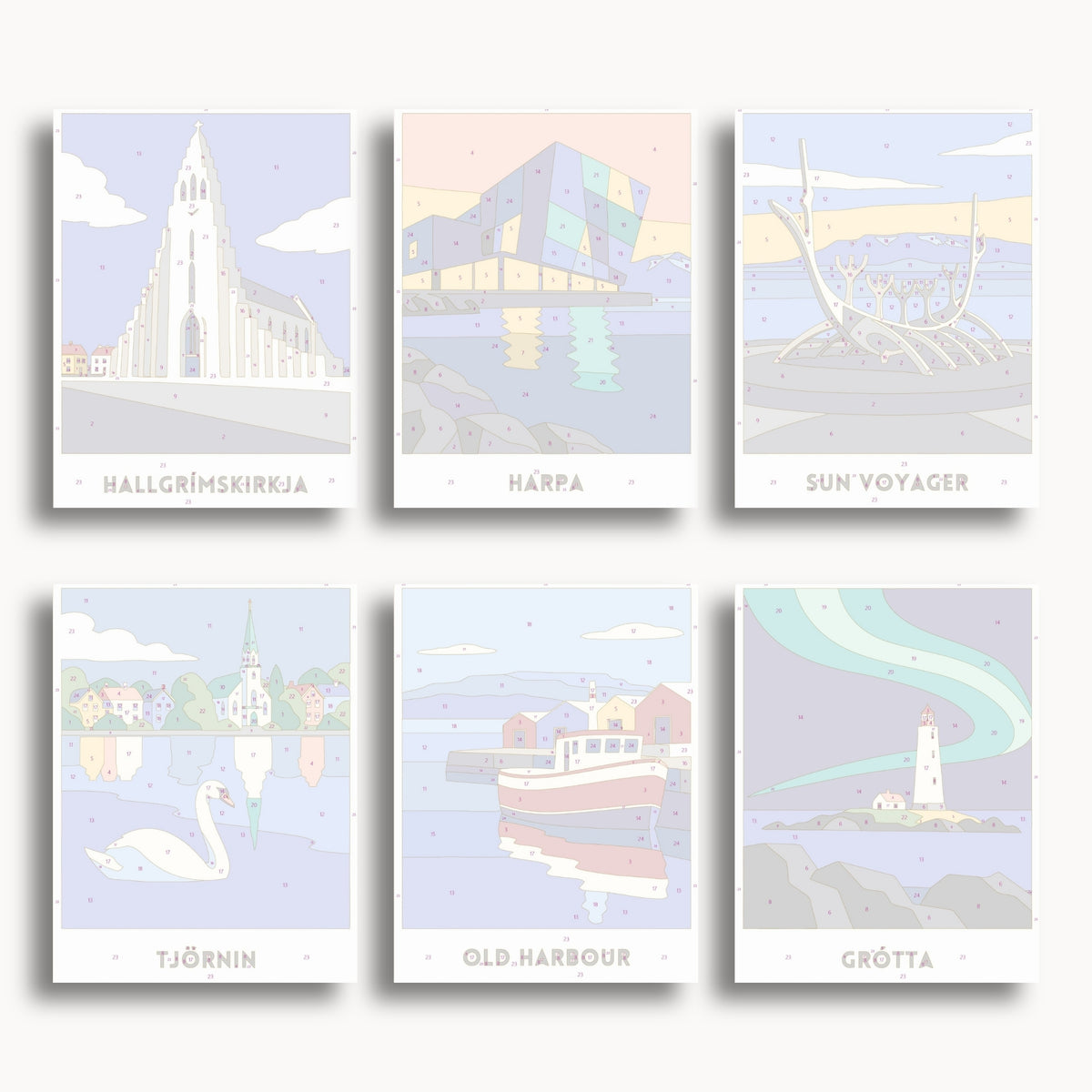 Reykjavik travel poster mini paint by numbers collection