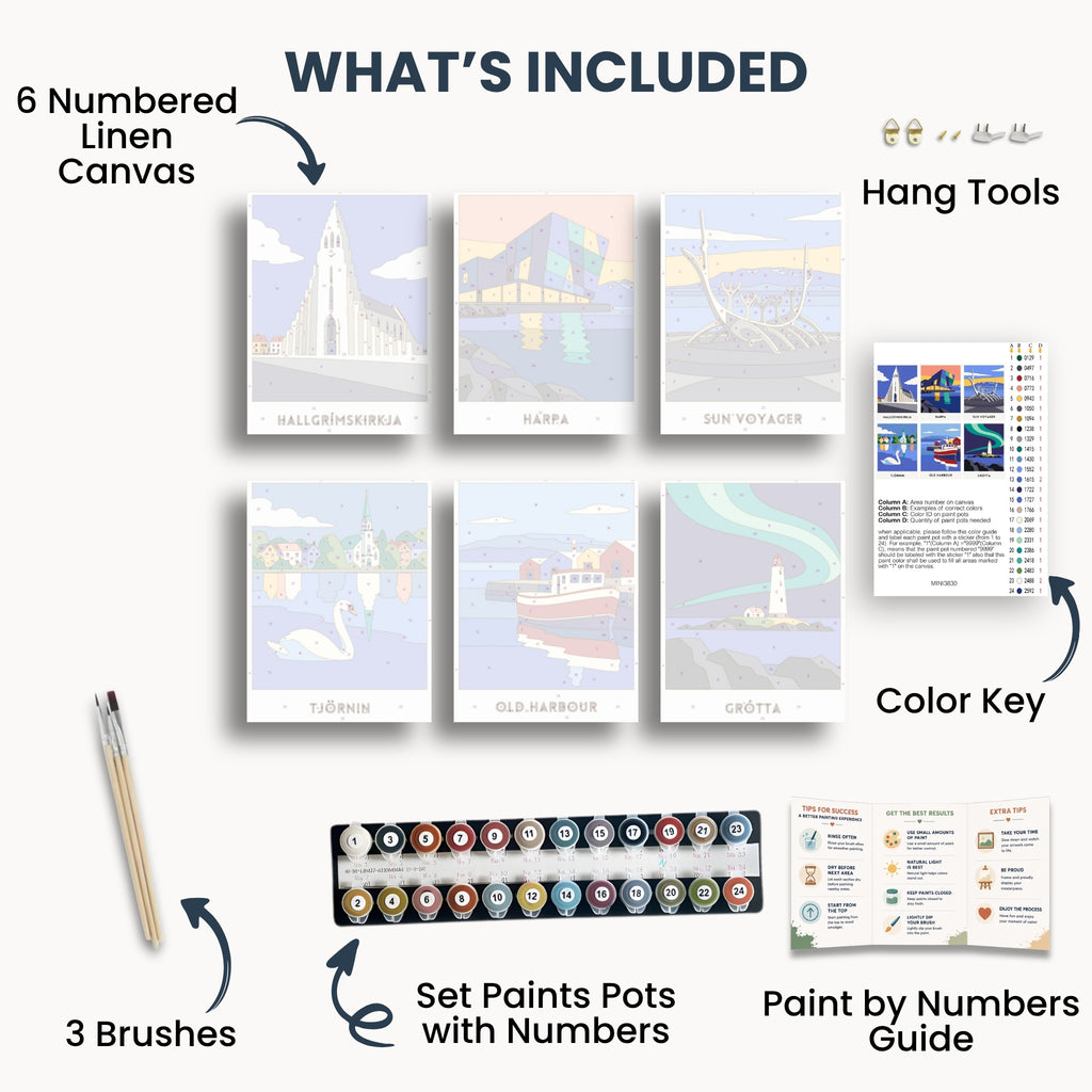 Reykjavik travel poster mini paint by numbers collection