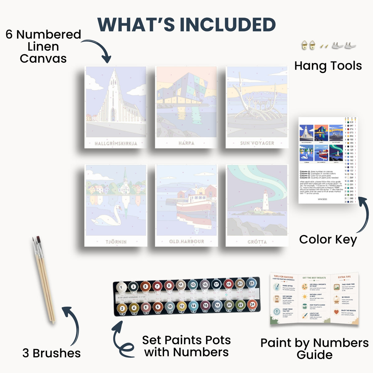 Reykjavik travel poster mini paint by numbers collection
