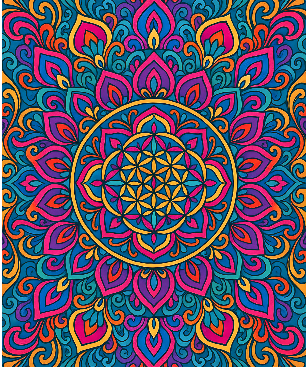 Close-up of the Royal Bloom Mandala linen canvas showing detailed numbered sections for easy and precise painting