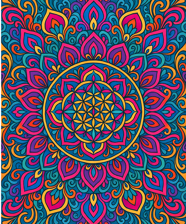 Close-up of the Royal Bloom Mandala linen canvas showing detailed numbered sections for easy and precise painting