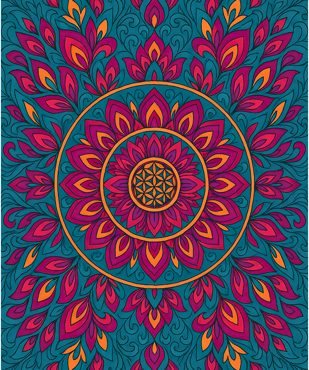 Close-up of the Sacred Blush Mandala linen canvas showing detailed numbered sections for easy and precise painting