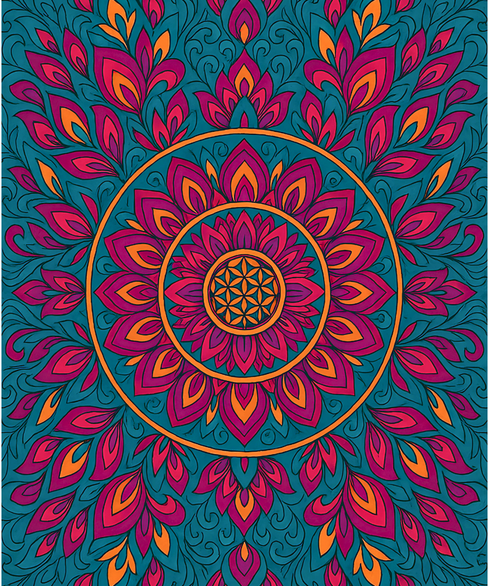 Close-up of the Sacred Blush Mandala linen canvas showing detailed numbered sections for easy and precise painting