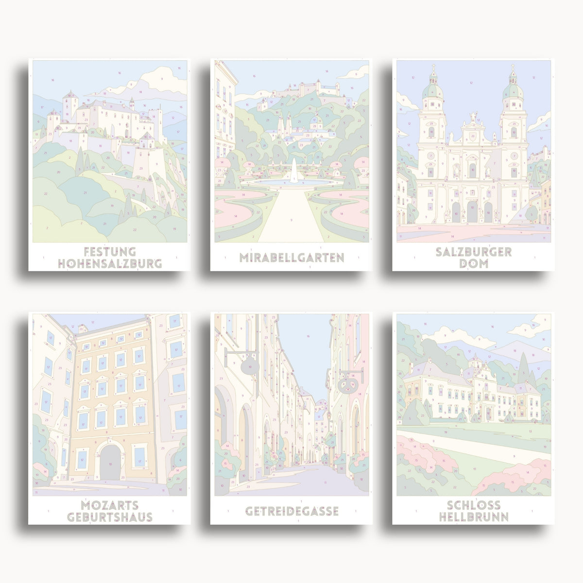 Salzburg travel poster mini paint by numbers collection