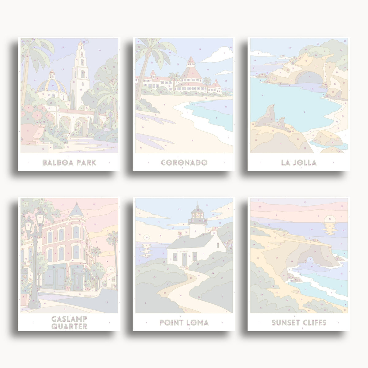 San Diego travel poster mini paint by numbers collection