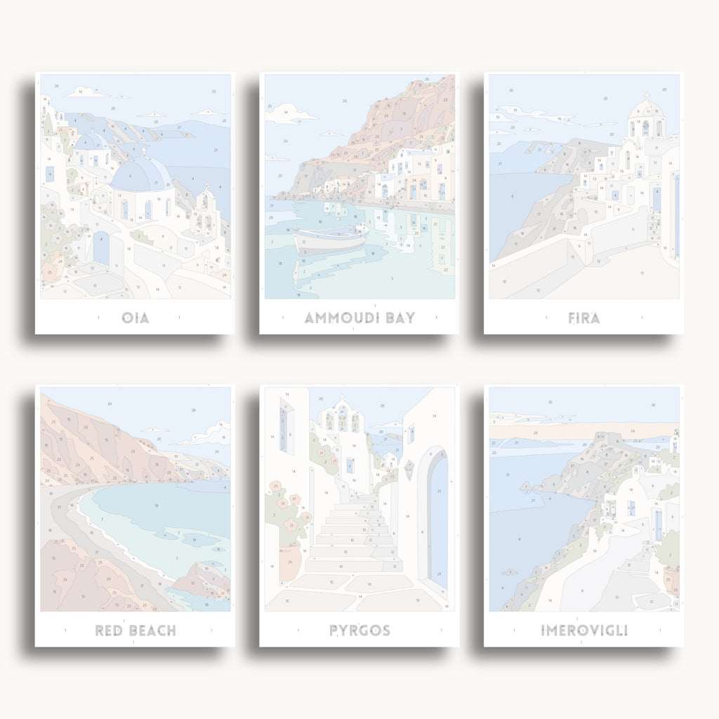 Santorini travel poster mini paint by numbers collection