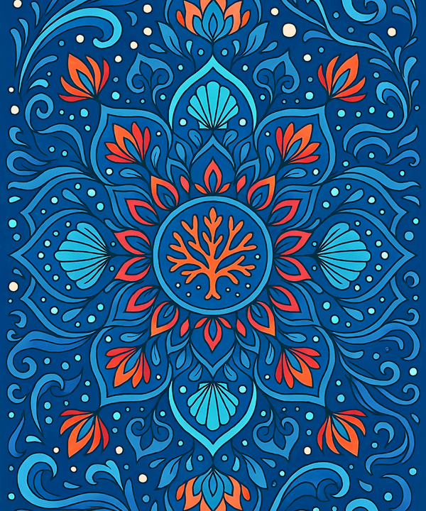 Close-up of the Sea Spirit Mandala linen canvas showing detailed numbered sections for easy painting