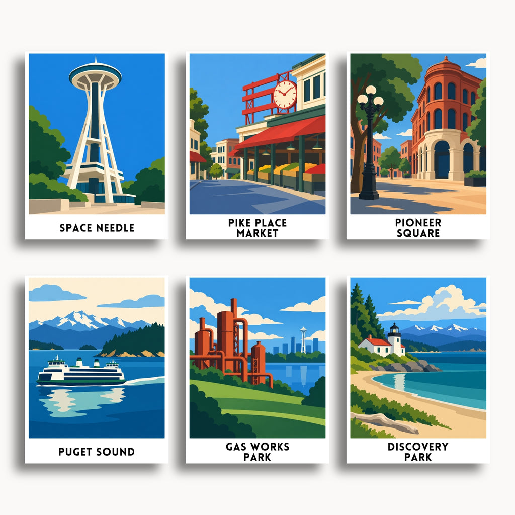 Seattle travel poster mini paint by numbers collection