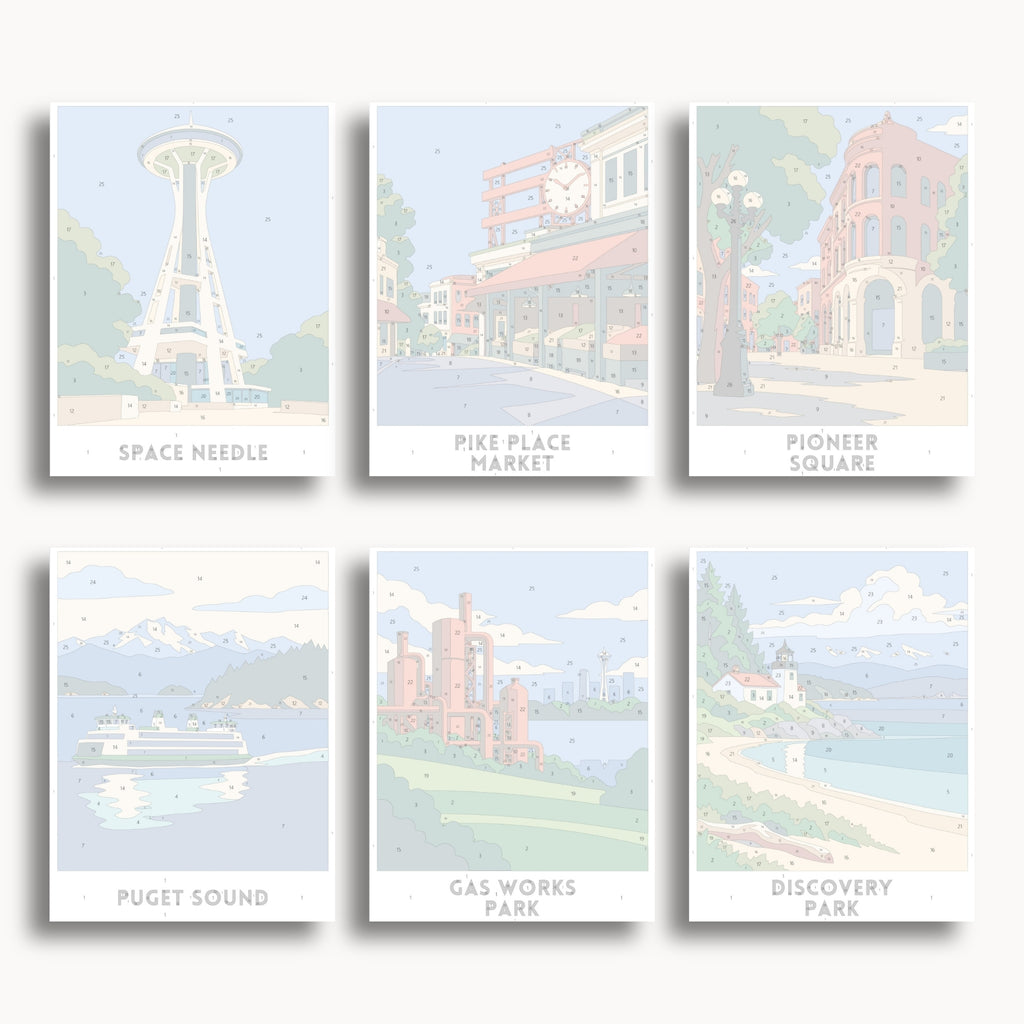Seattle travel poster mini paint by numbers collection