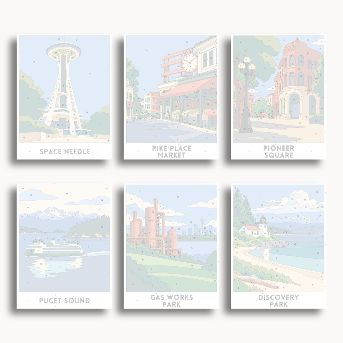 Seattle travel poster mini paint by numbers collection