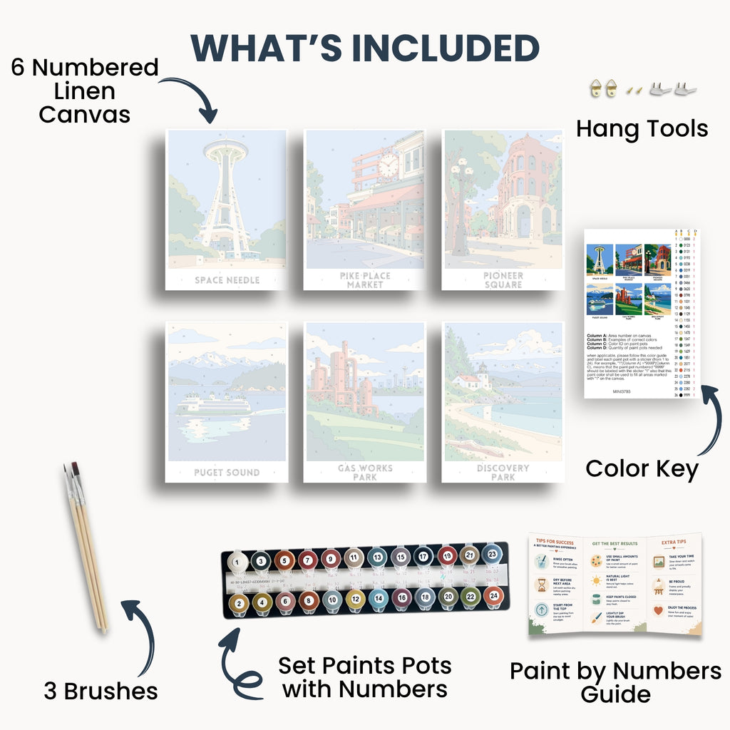 Seattle travel poster mini paint by numbers collection