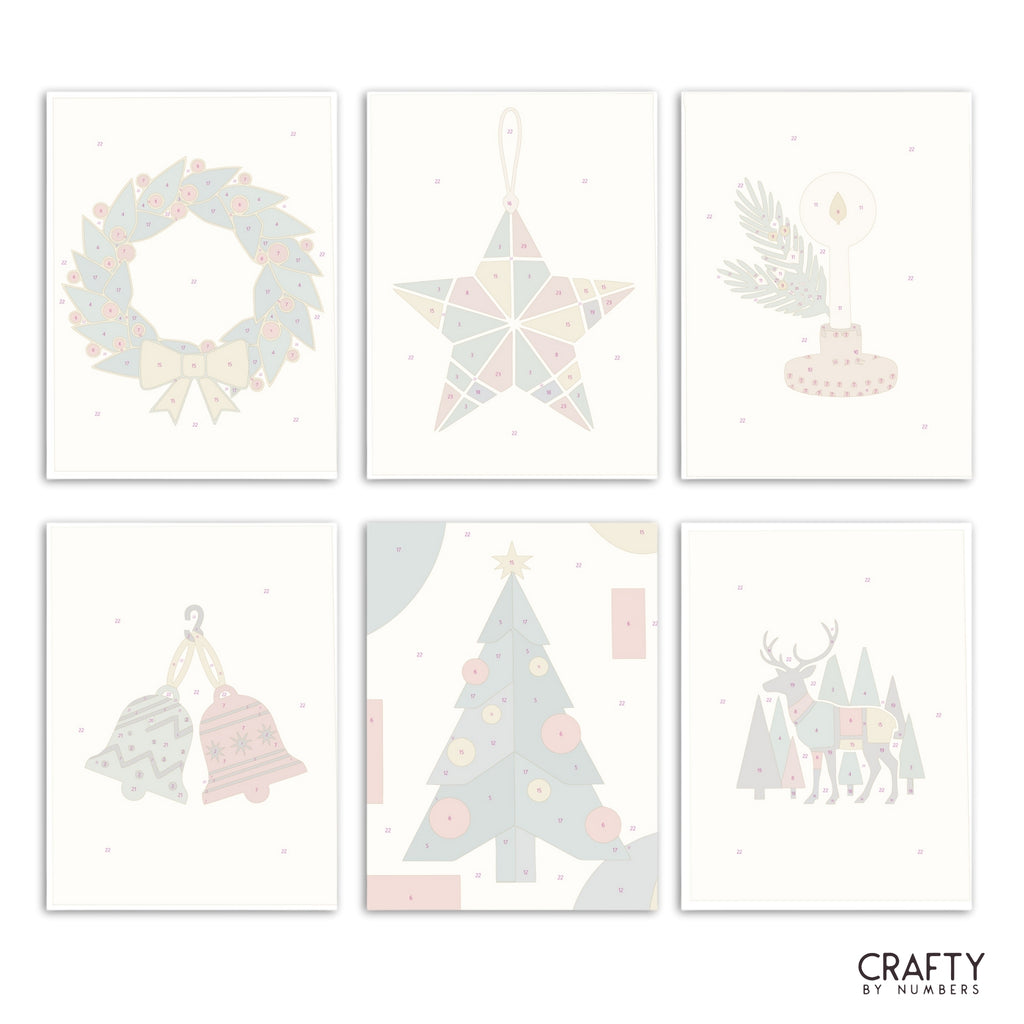 Six lightly printed numbered canvases for the Modern Holly mini set.