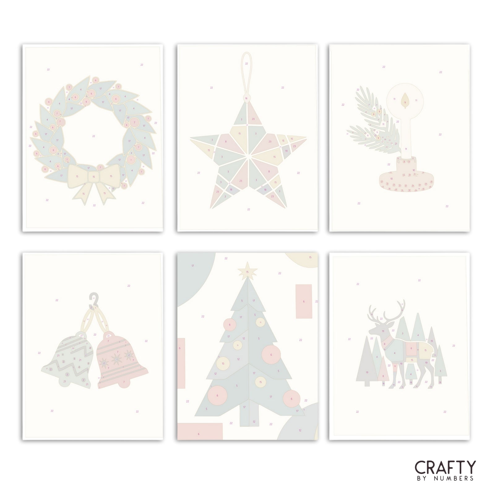 Modern Holly – Set of 6 Mini Paint by Numbers paint by numbers artwork