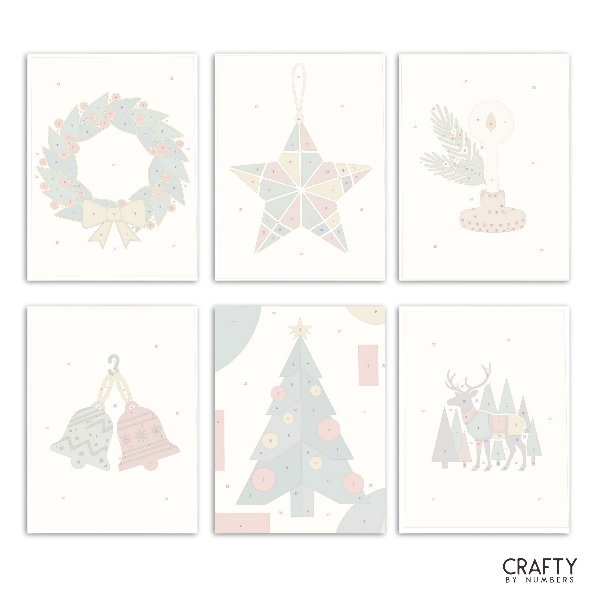 Modern Holly – Set of 6 Mini Paint by Numbers