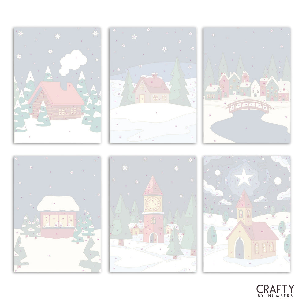 Winter Village – Set of 6 Mini Paint by Numbers