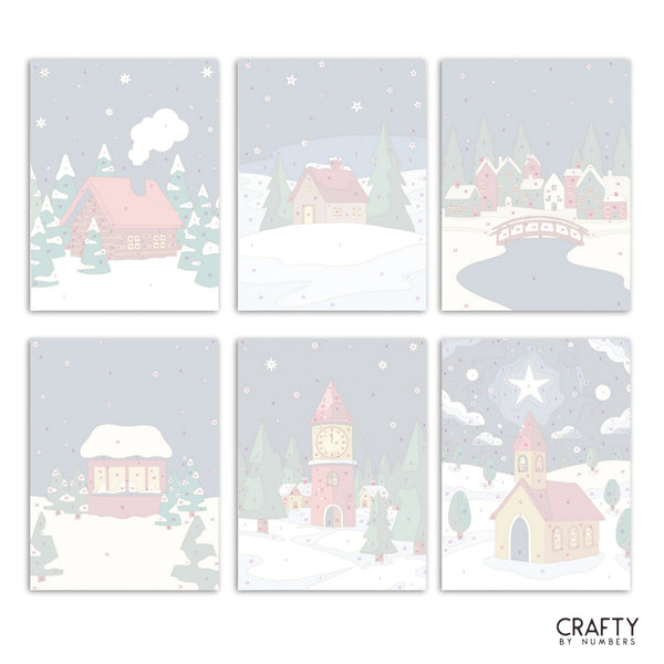 Winter Village – Set of 6 Mini Paint by Numbers