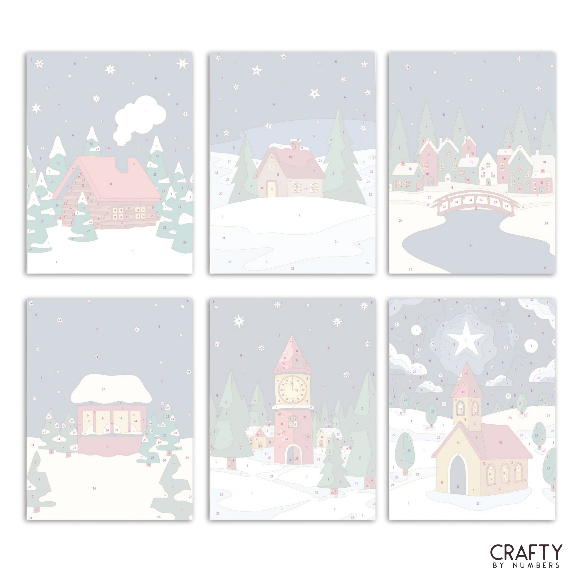 Winter Village – Set of 6 Mini Paint by Numbers