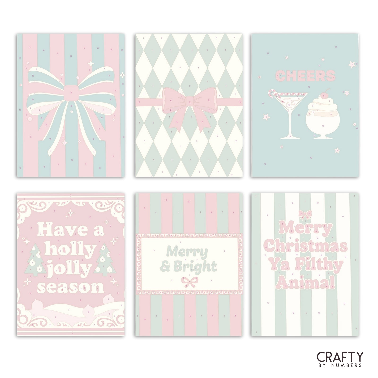 Merry Messages – Set of 6 Mini Paint by Numbers paint by numbers artwork