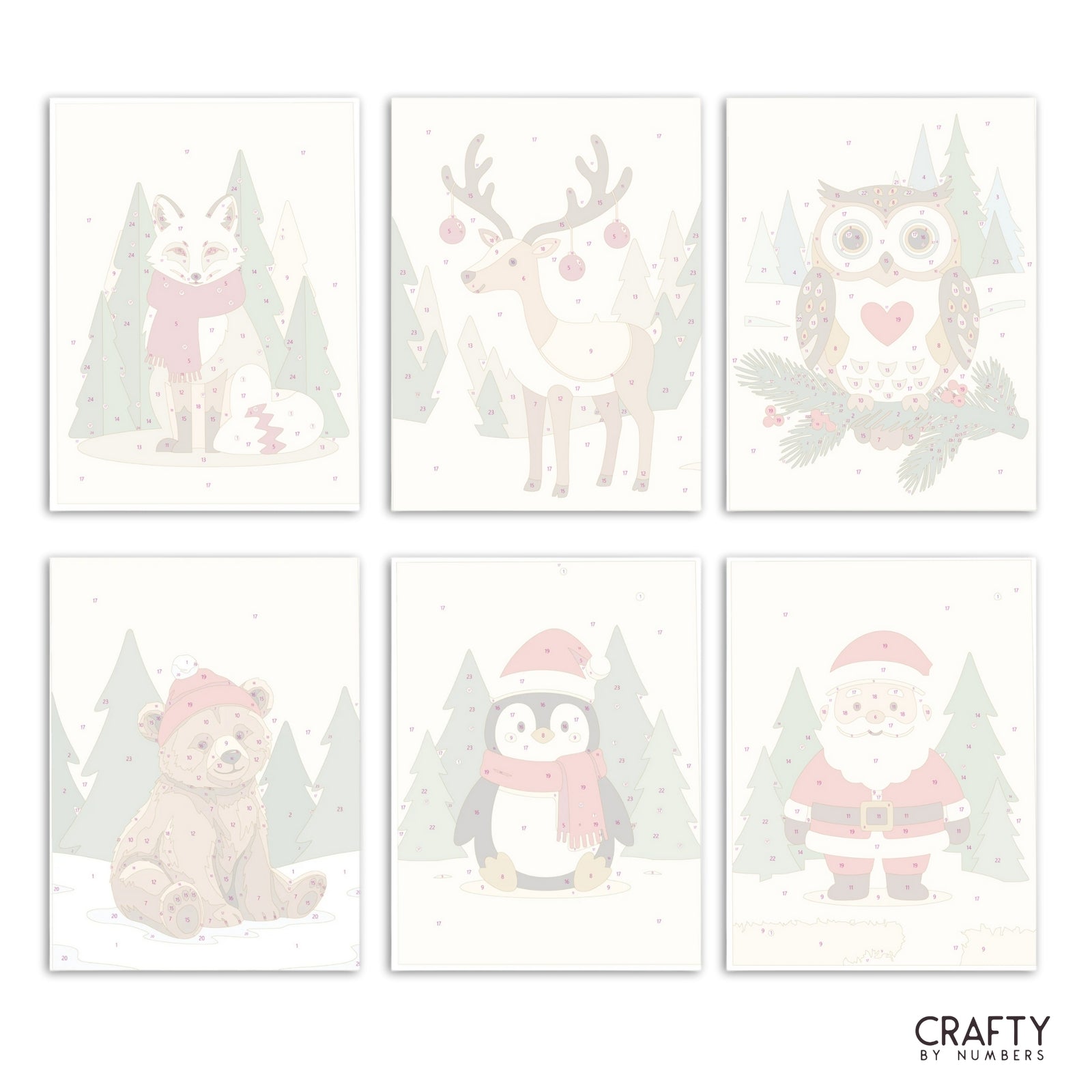 Winter Friends – Set of 6 Mini Paint by Numbers paint by numbers artwork