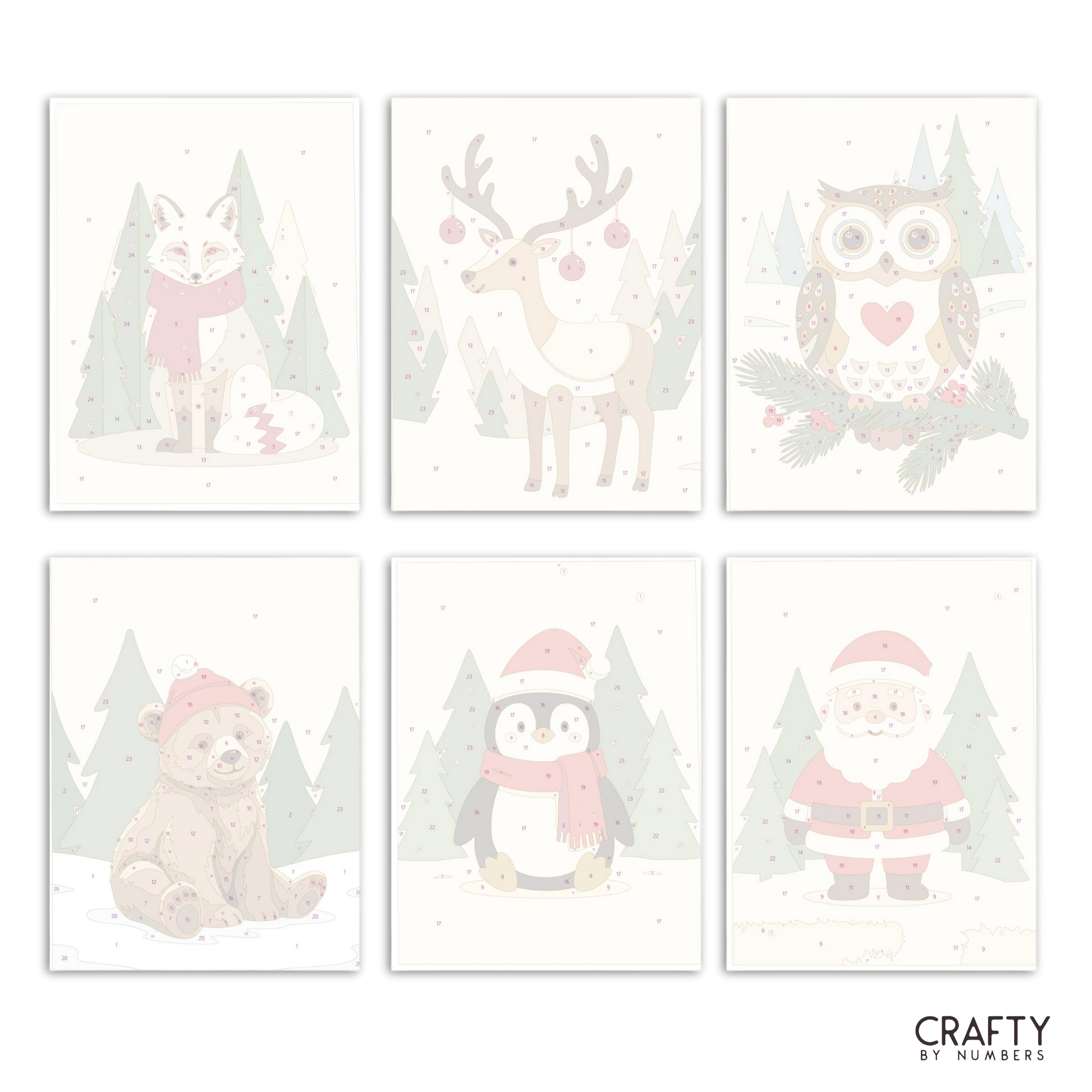 Winter Friends – Set of 6 Mini Paint by Numbers