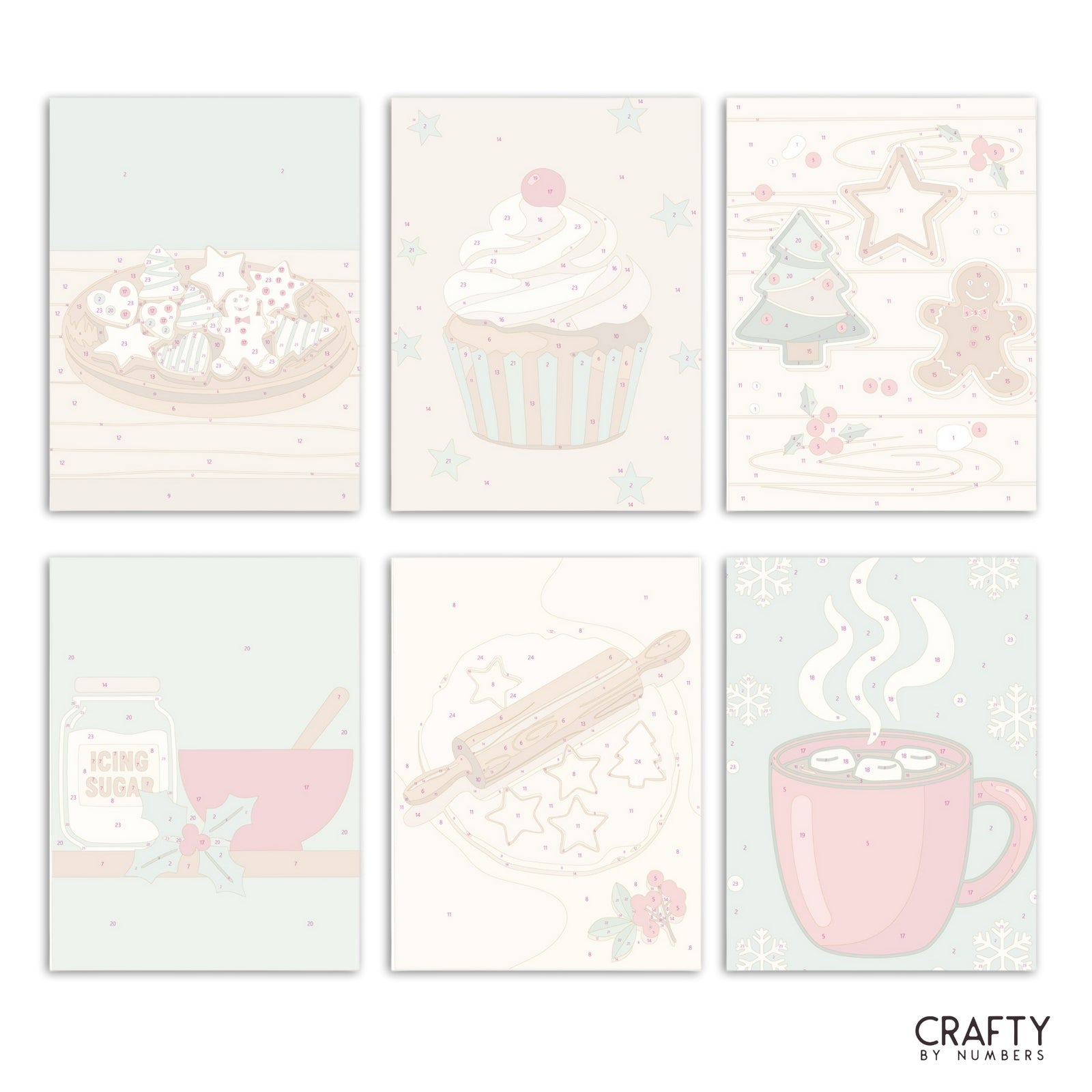 Holiday Baking – Set of 6 Mini Paint by Numbers paint by numbers artwork